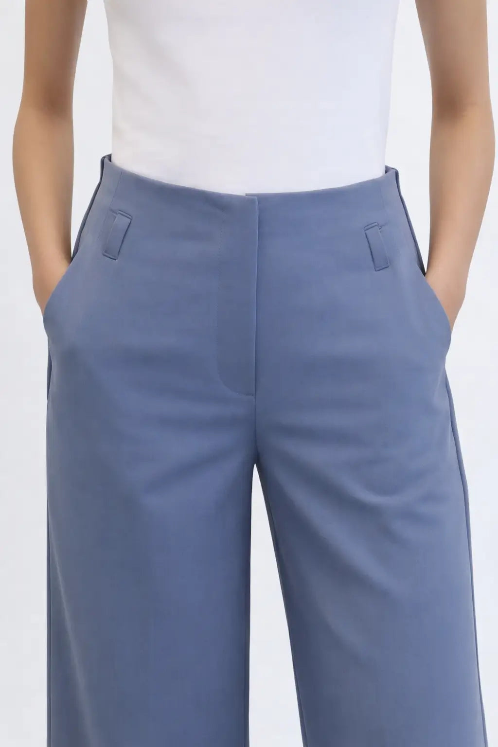 Hem Fold Pant in SoftSuit Fabric - Powder Blue