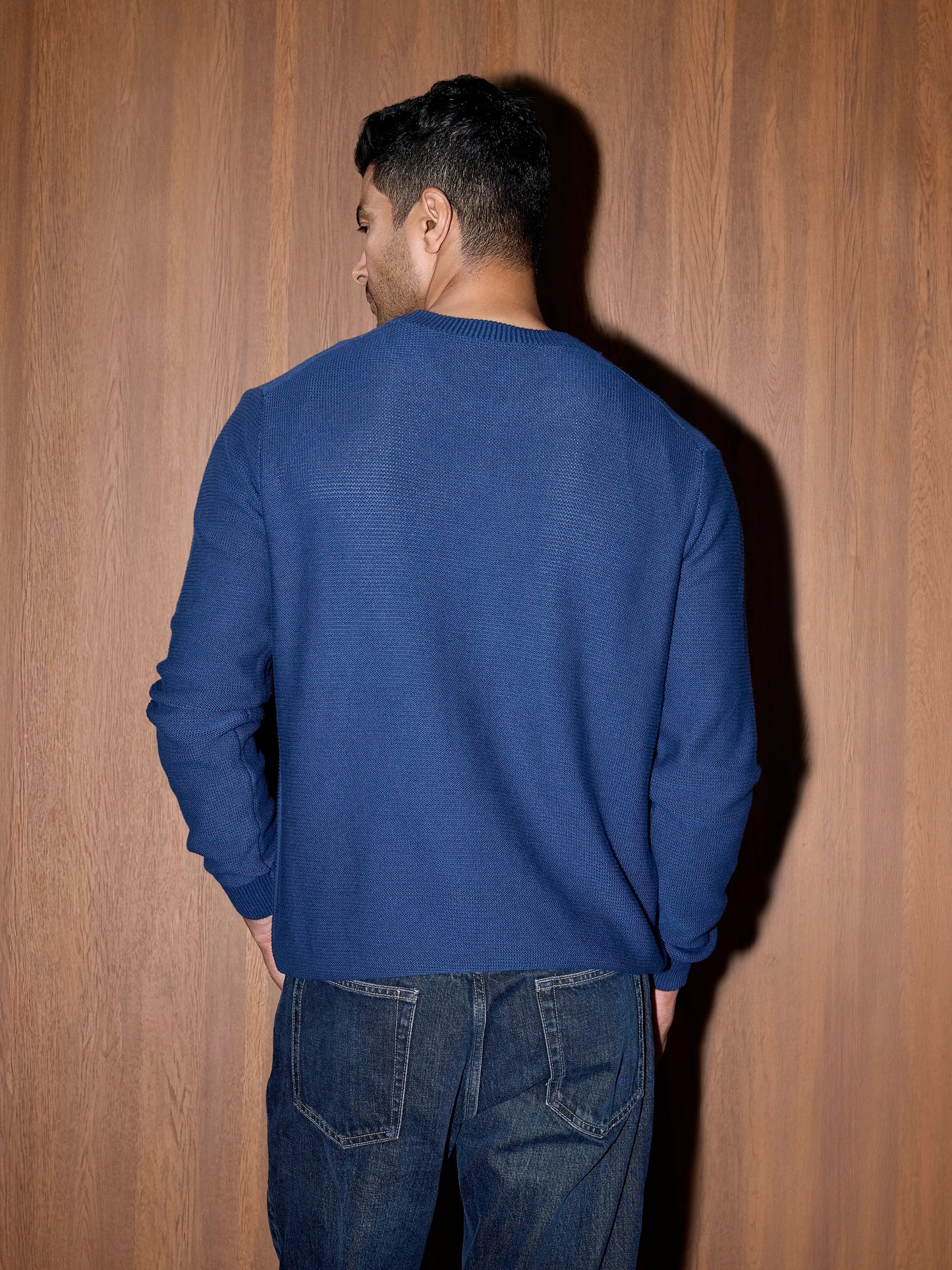 Textured Knit Pullover - Cobalt Blue