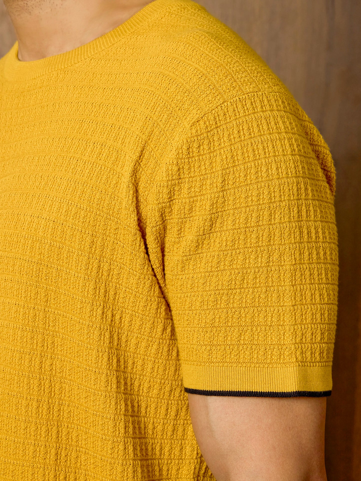 Textured Knit Oversized Tee - Spicy Mustard