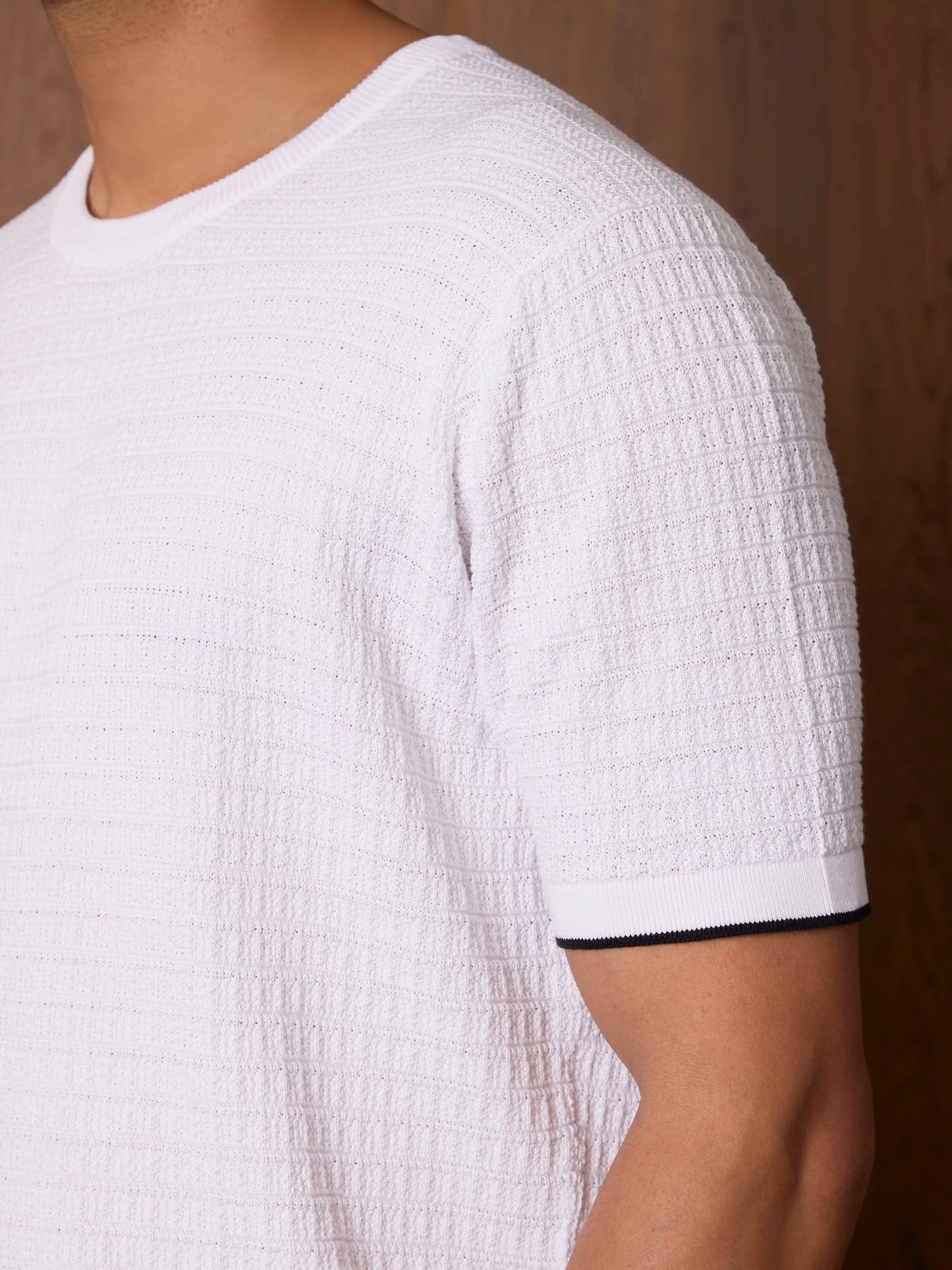 Textured Knit Oversized Tee - White