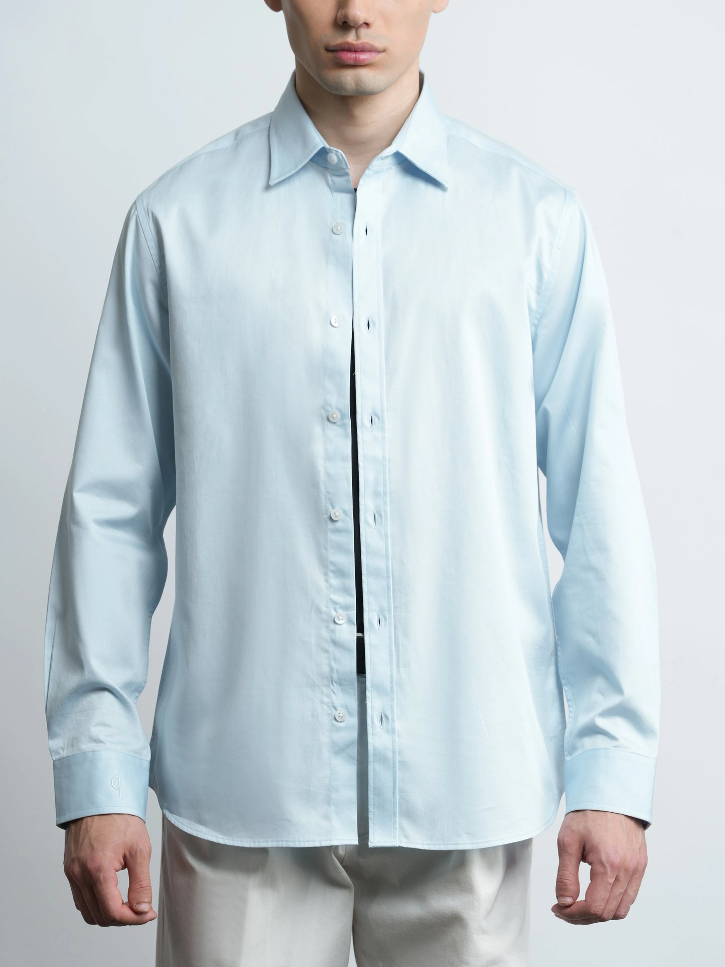 Skyline Blue - Cotton Satin Regular Fit Shirt