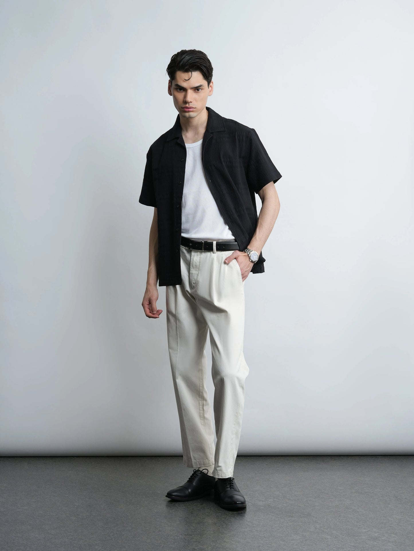 Cove Camp - Black Half Sleeve Cotton Shirt