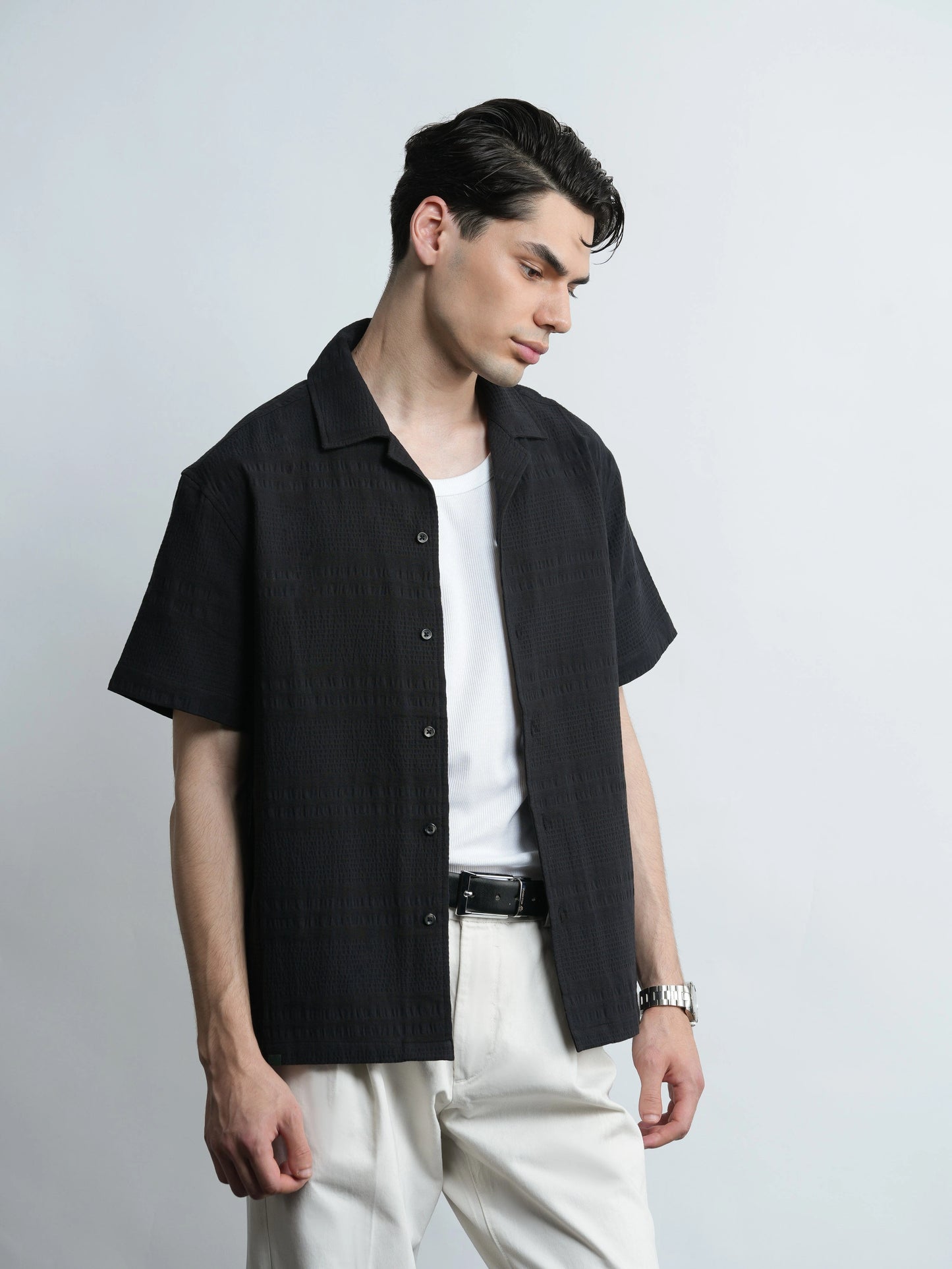 Cove Camp - Black Half Sleeve Cotton Shirt