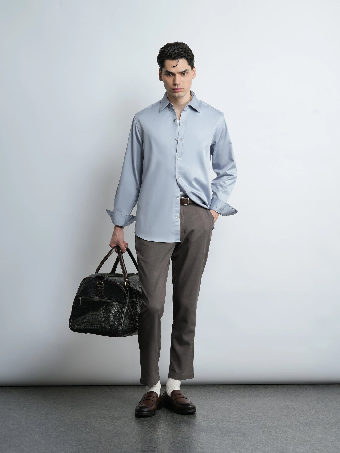 Moonlight Grey - Cotton Satin Regular Fit Shirt