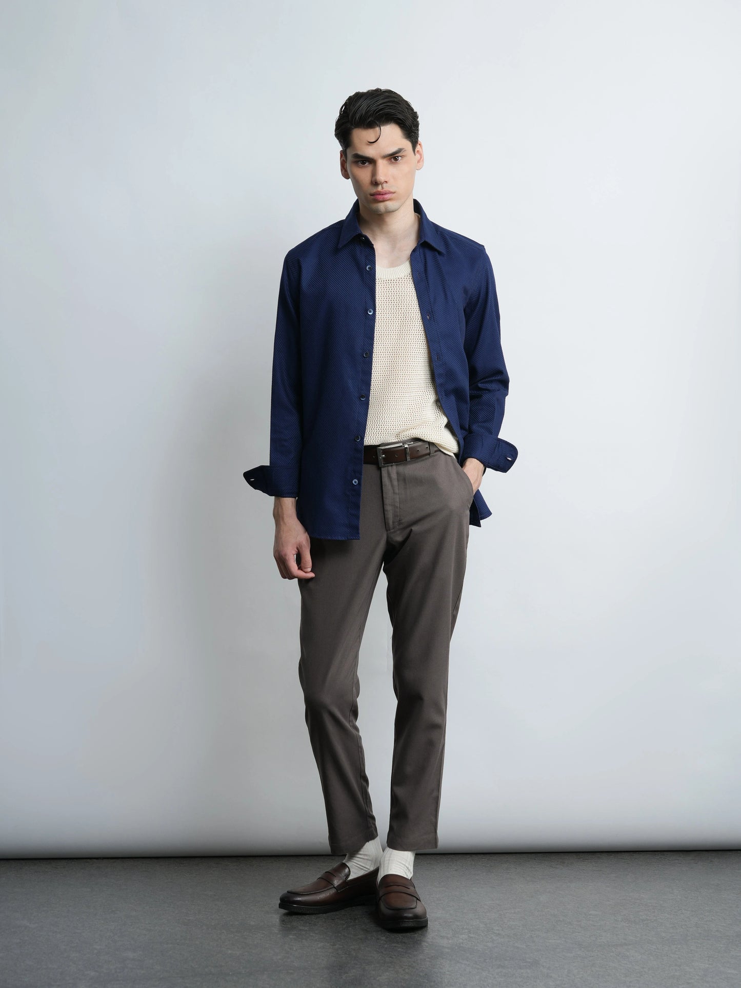 Montclair - Navy Cotton Slim Fit Shirt