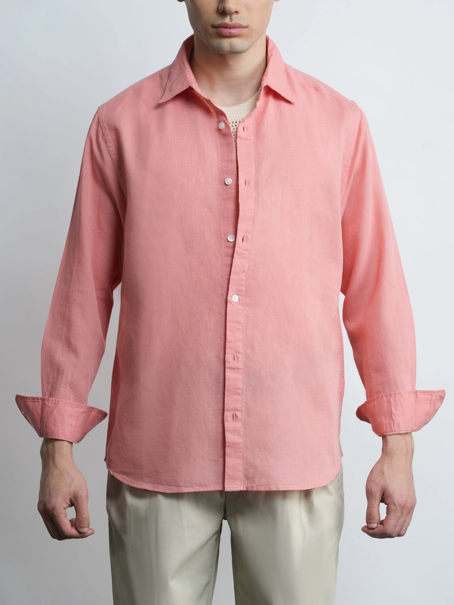 Cove Linen - Salmon Pink Relaxed Fit Shirt