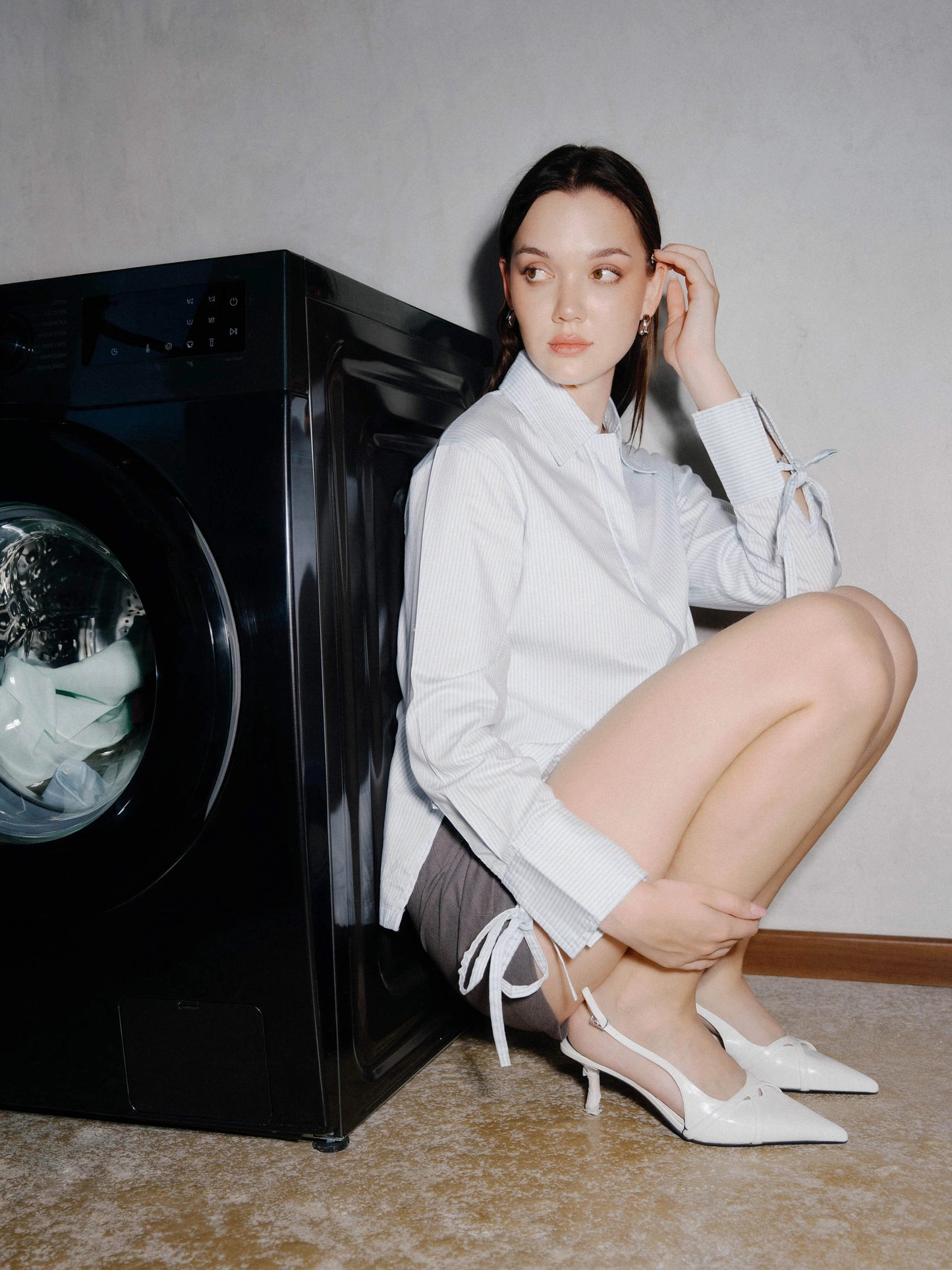 Cotton Drawstring Shirt - Blue Stripe