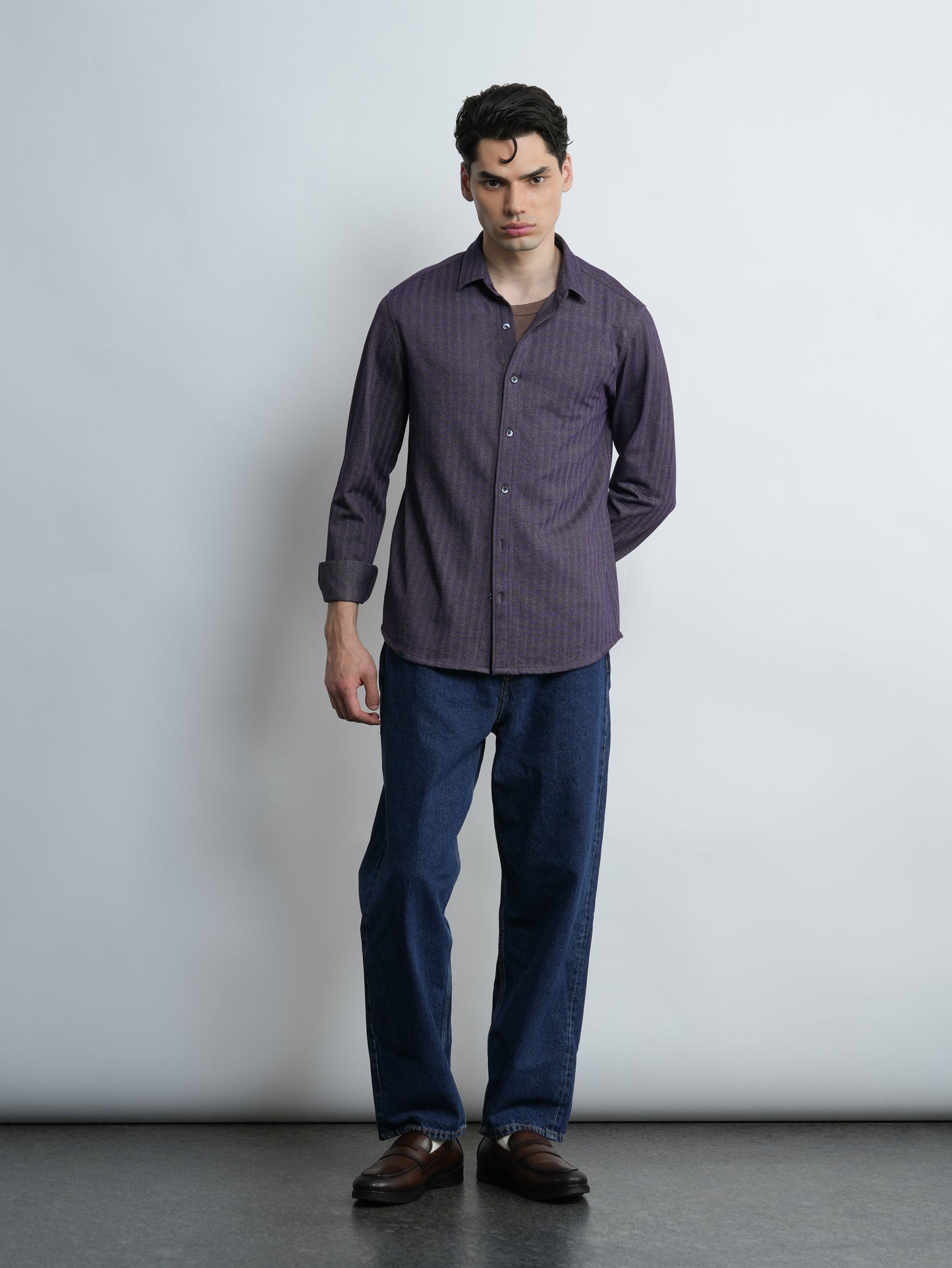 Roberto Knit Shirt - Royal Blue Herringbone