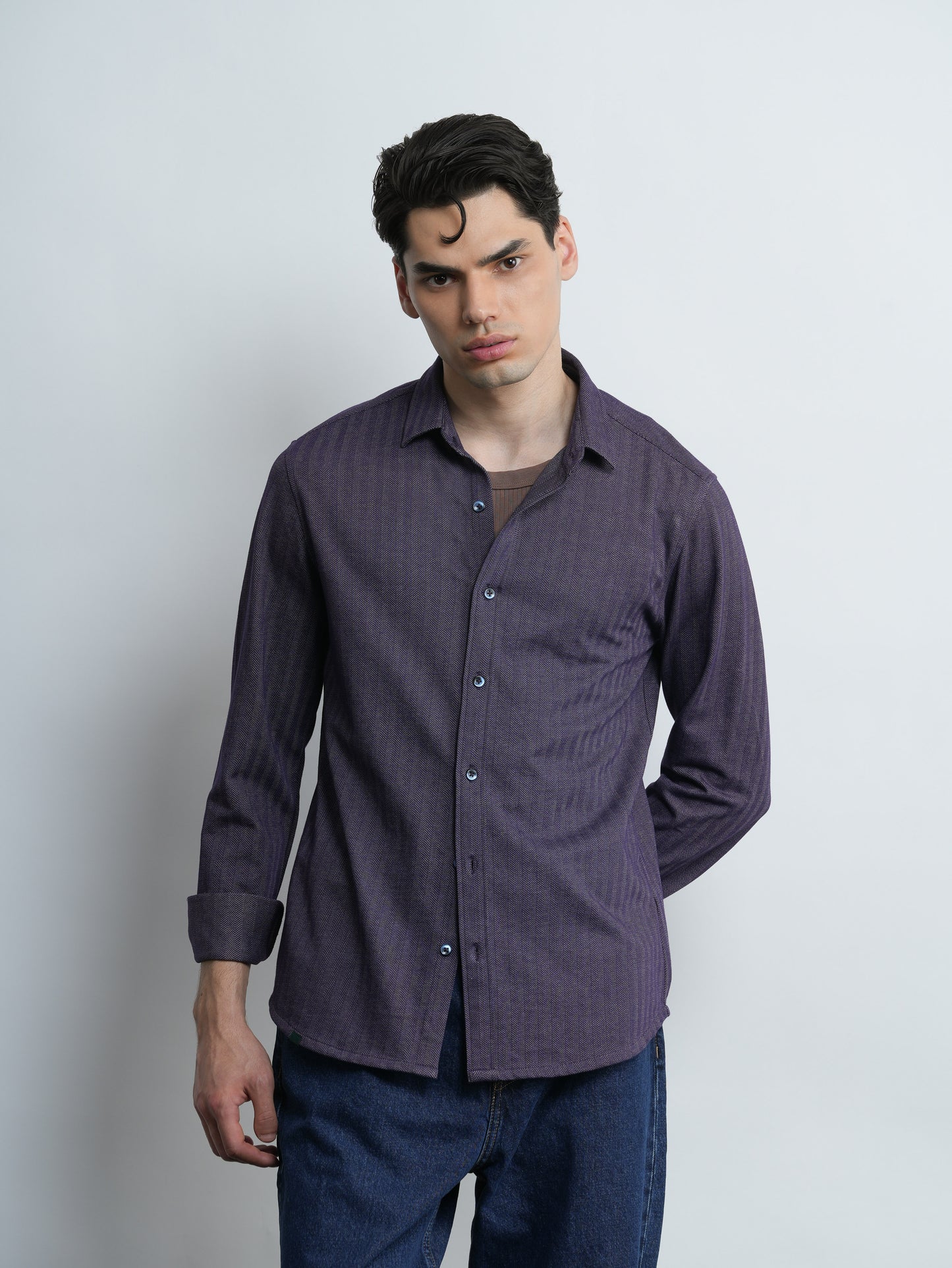Roberto Knit Shirt - Royal Blue Herringbone