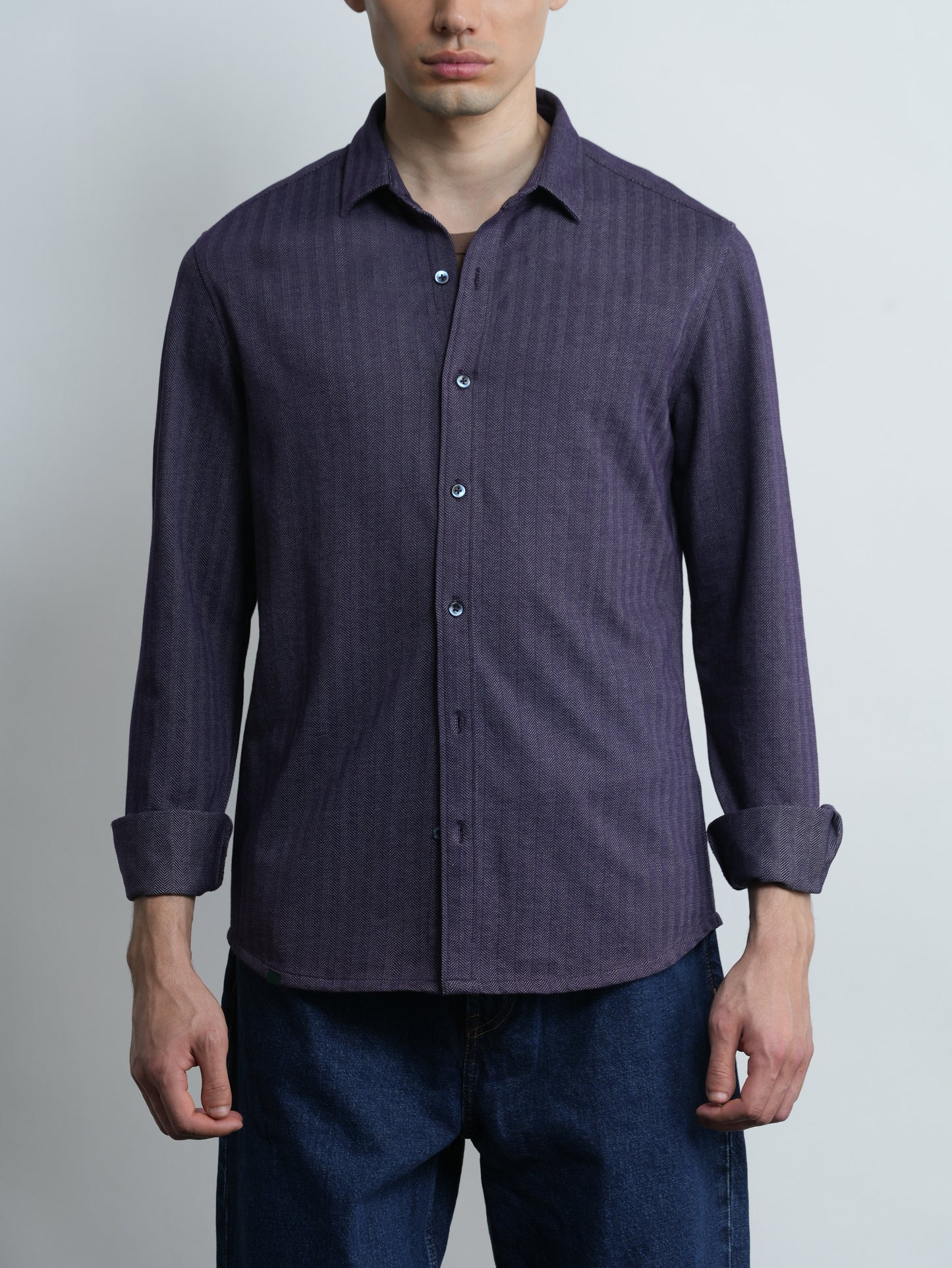 Roberto Knit Shirt - Royal Blue Herringbone