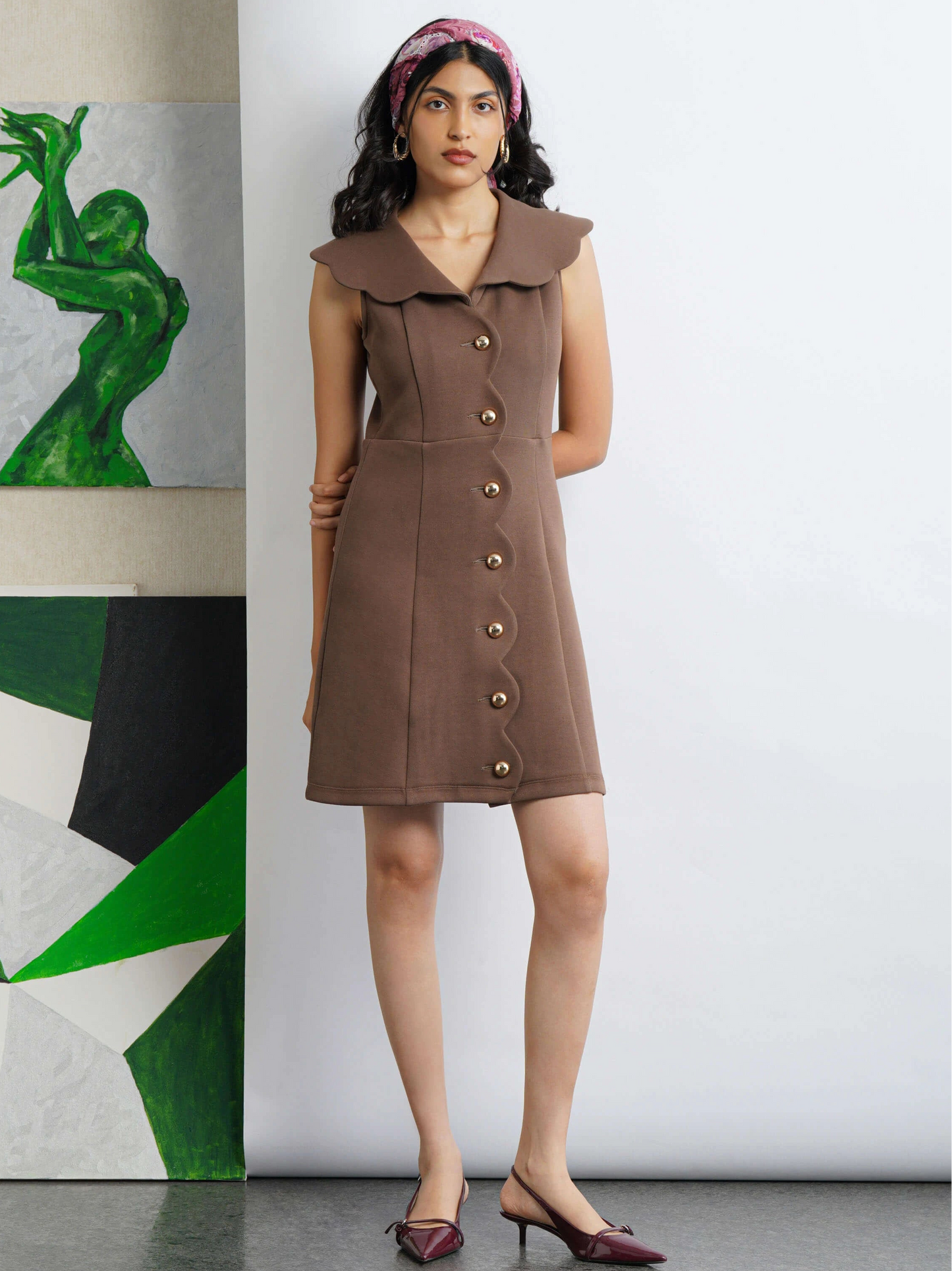 Scallop Knit Dress - Hazelnut Brown