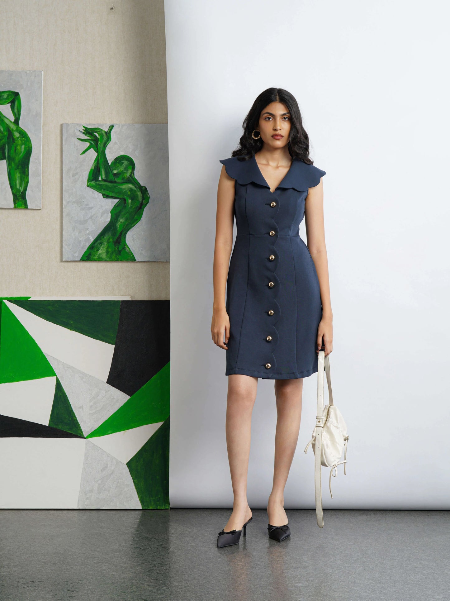 Scallop Knit Dress - Sapphire Blue