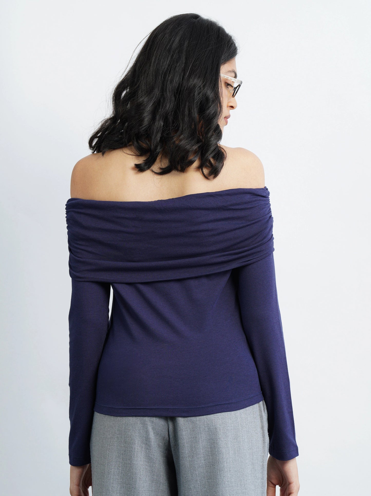 Off-Shoulder Knit Top - Navy