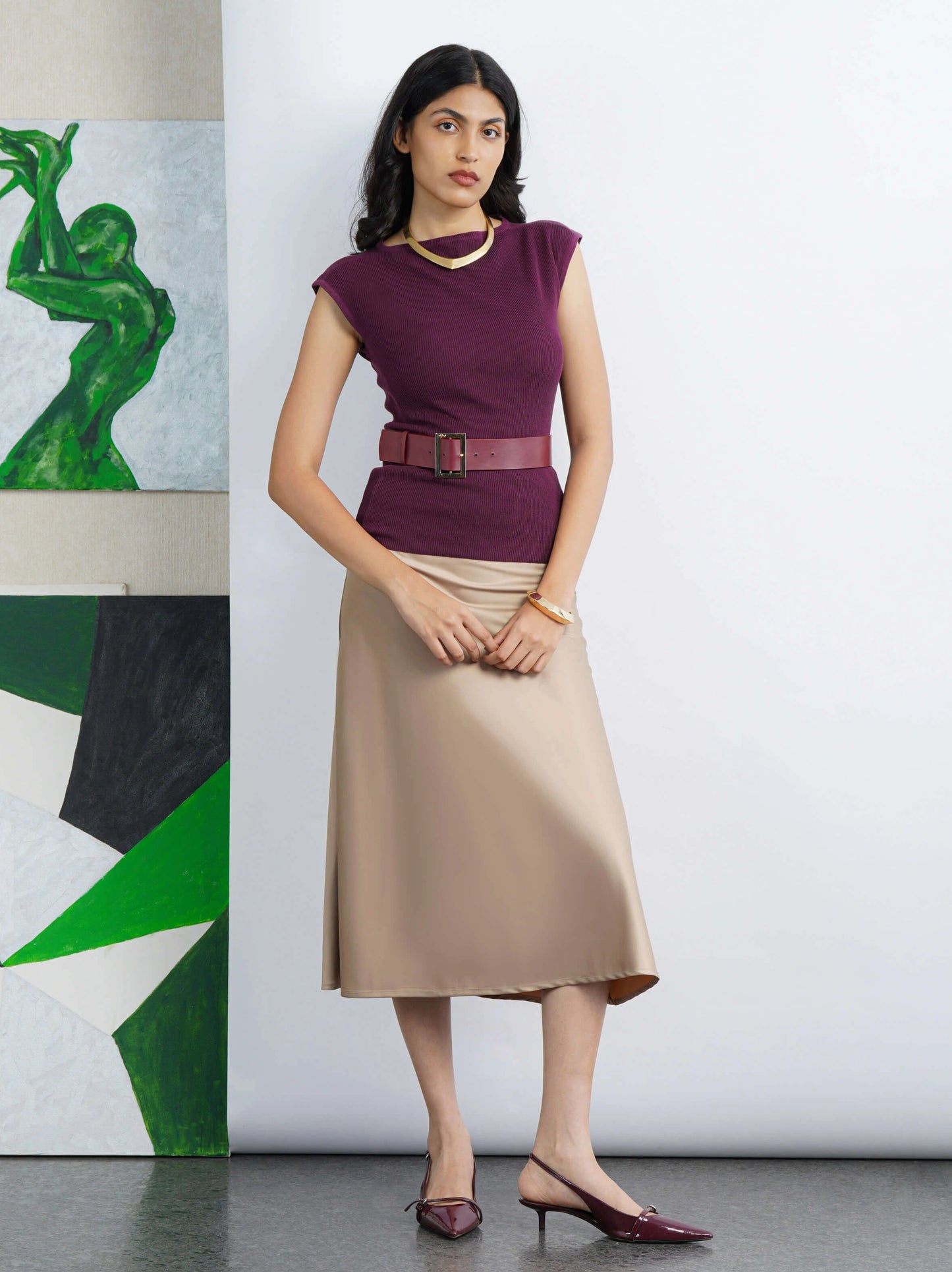 Boat Neck Flat Knit - Wine Red