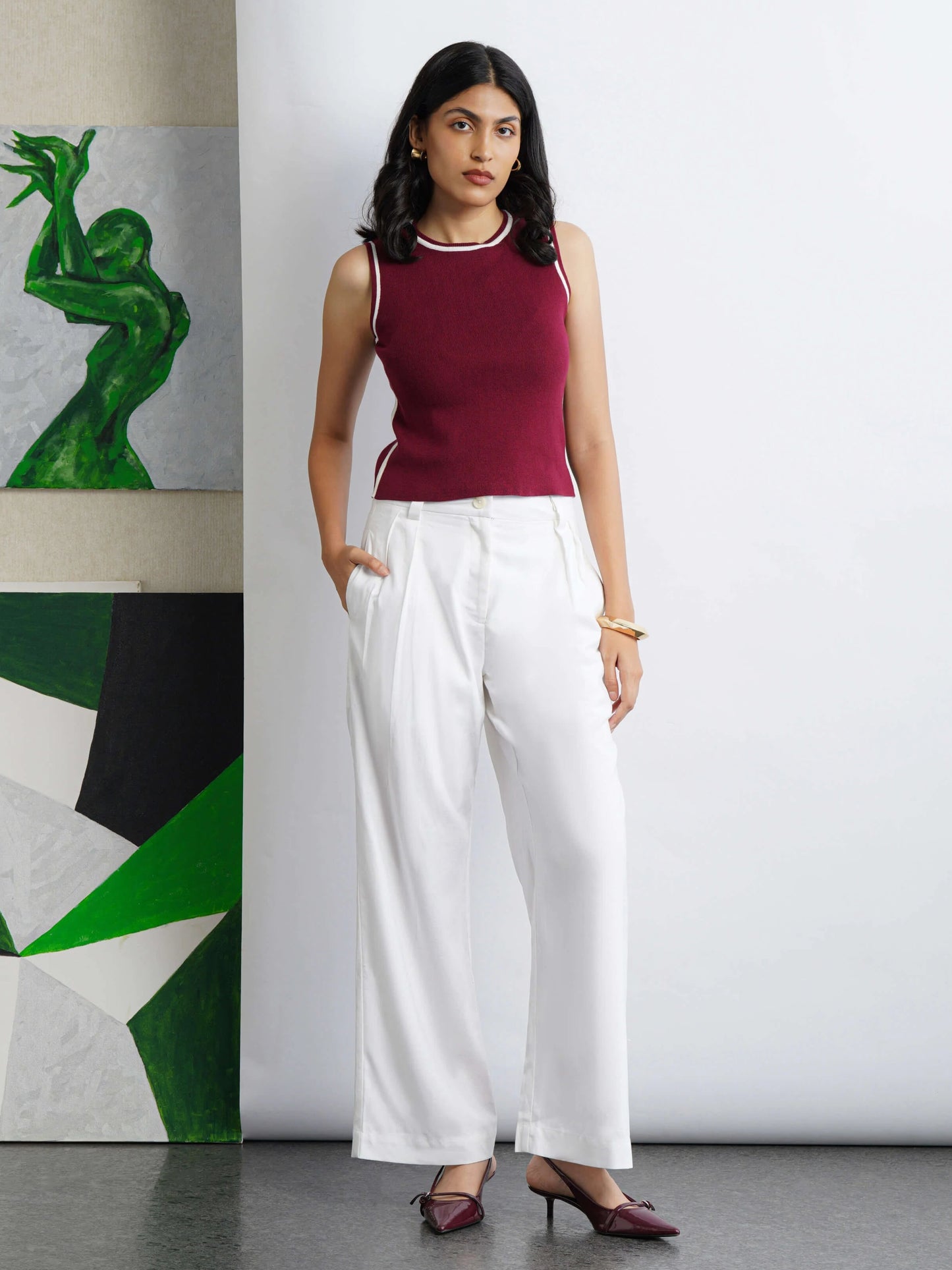 Elevated Tank Top with Piping - Wine