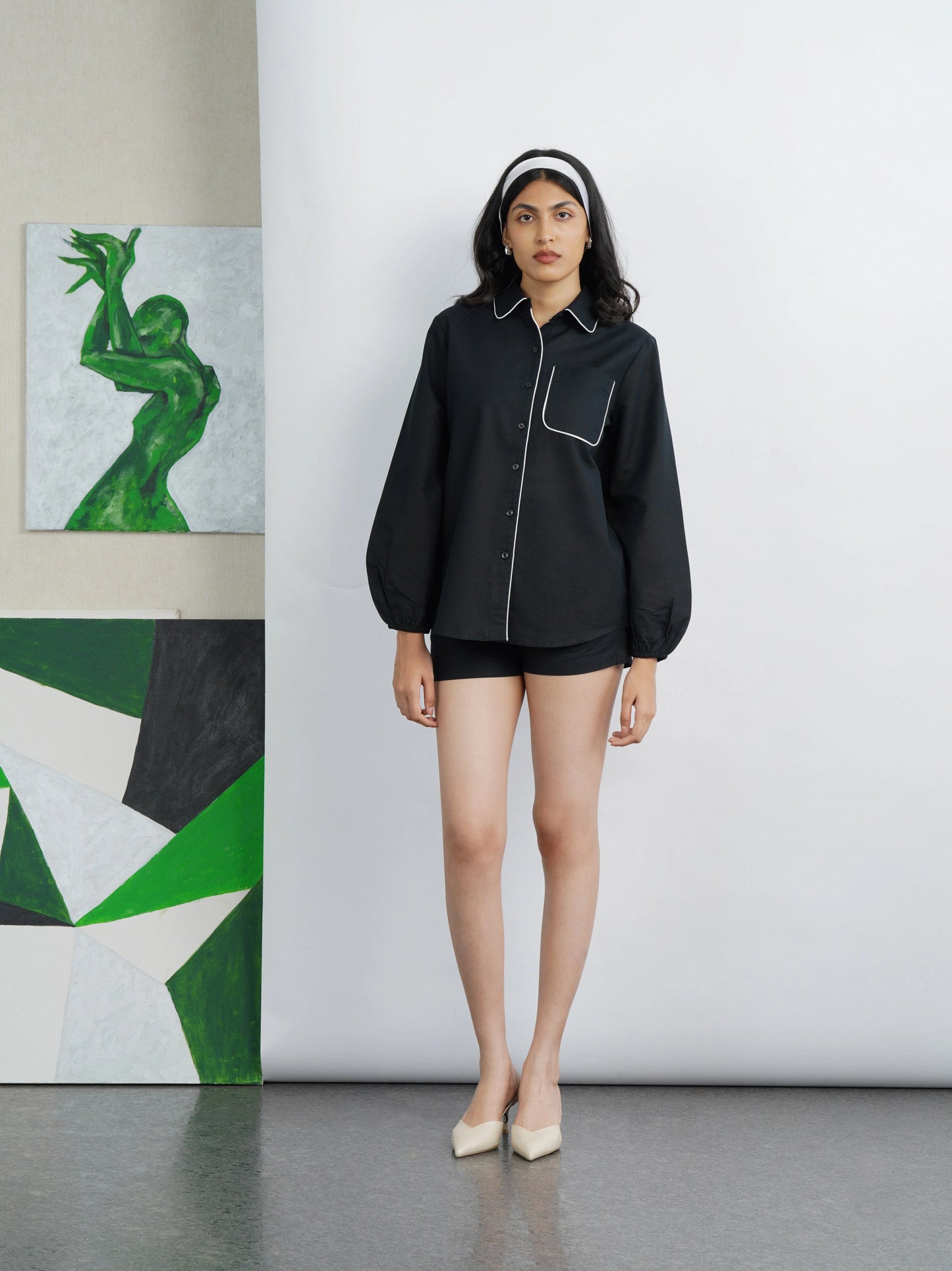 Cotton Contrast Shorts with Piping