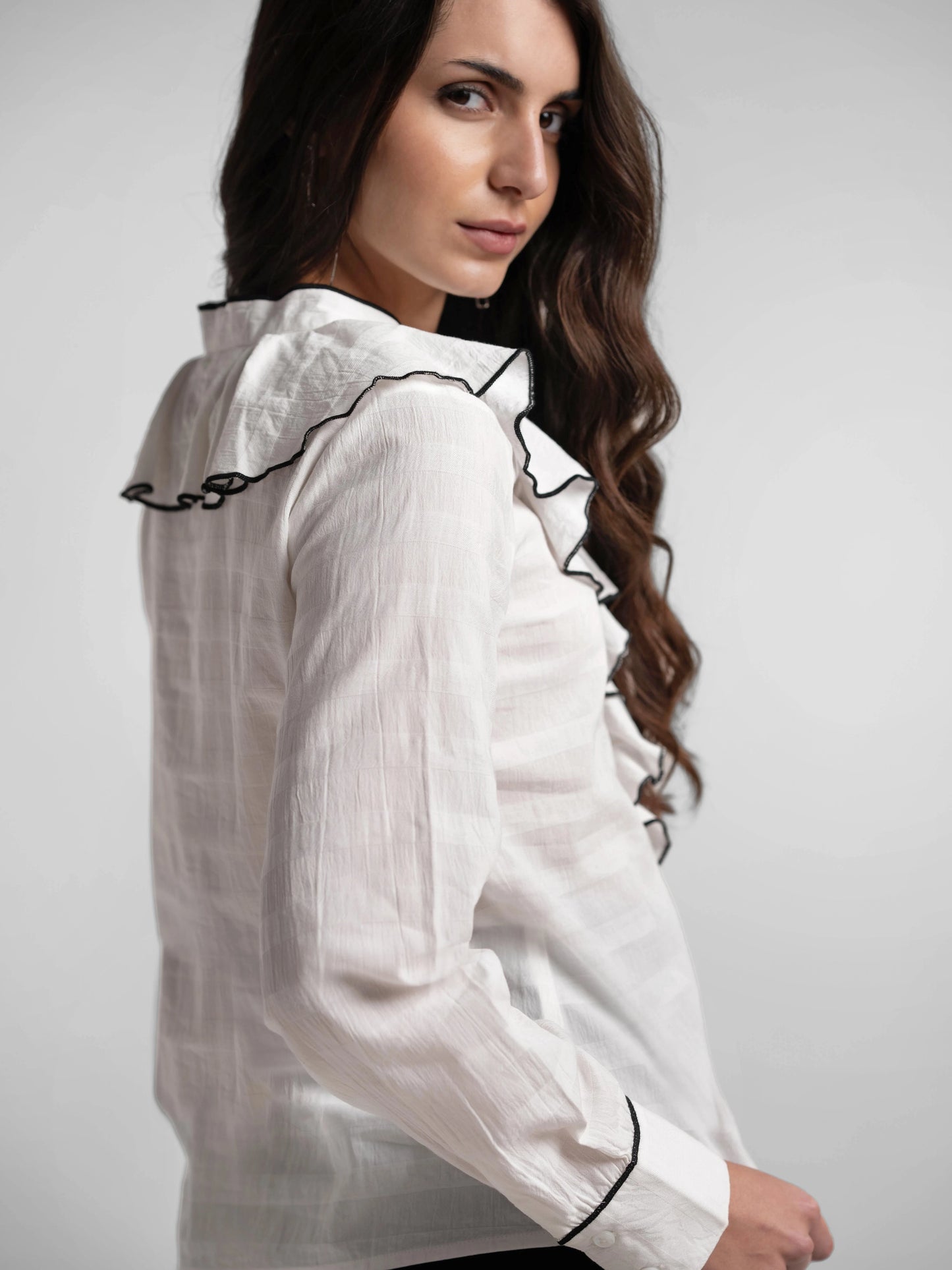 Ruffle Collar Top - White