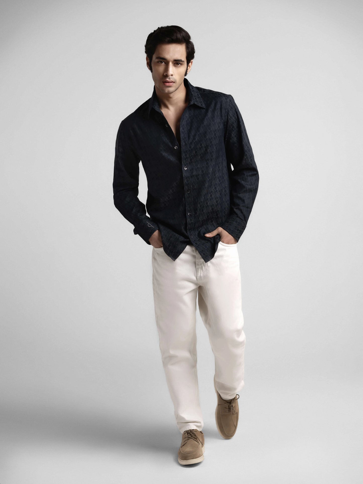 Sirius - Jacquard Cotton Regular Fit Black Shirt