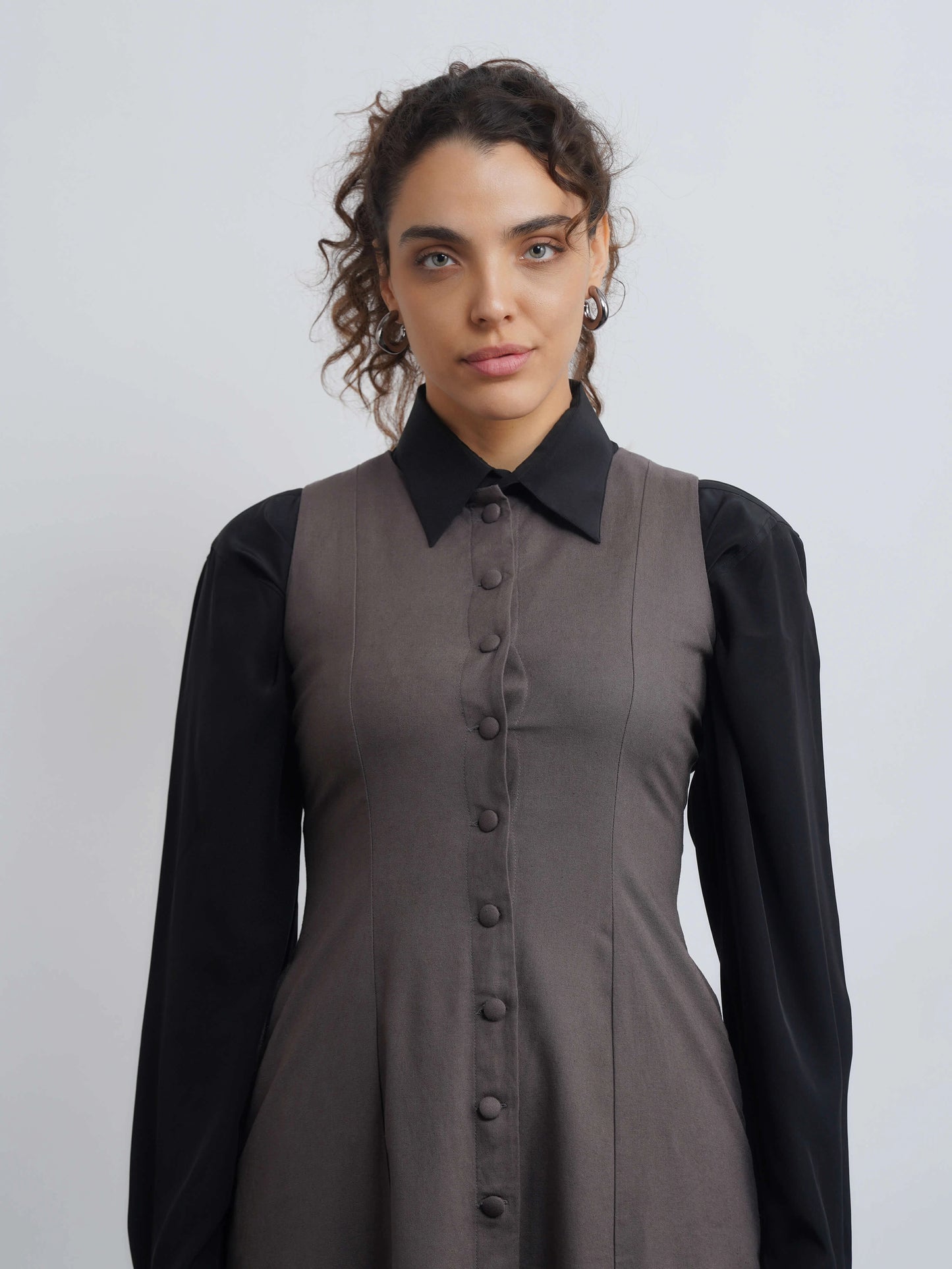 Nina Linen Midi Dress - Grey