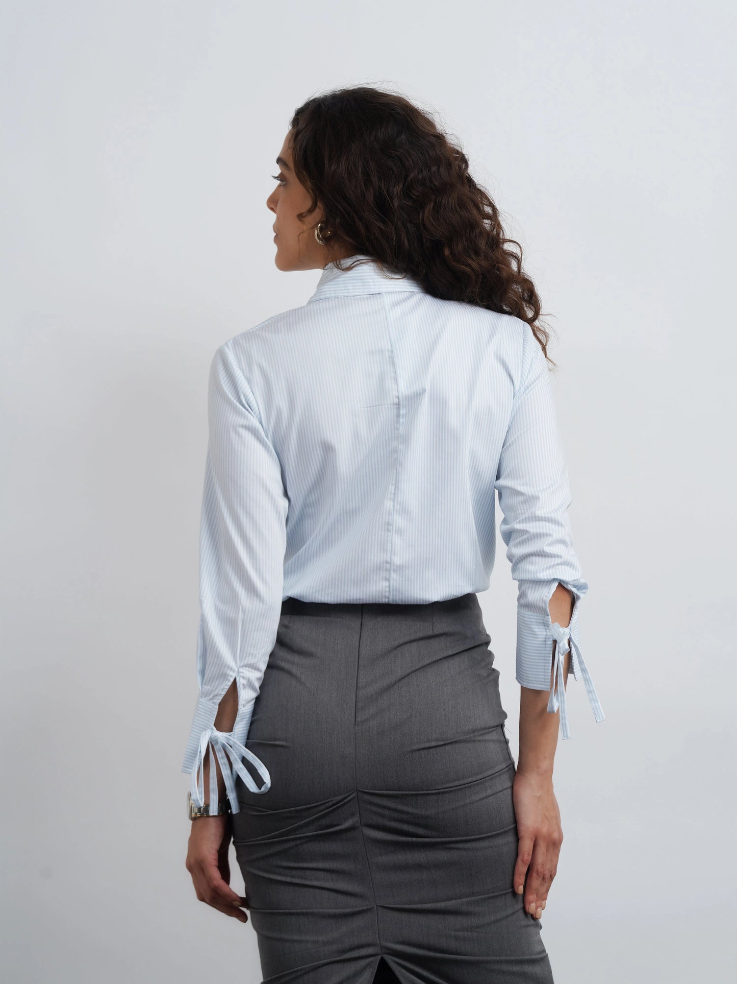 Cotton Drawstring Shirt - Blue Stripe