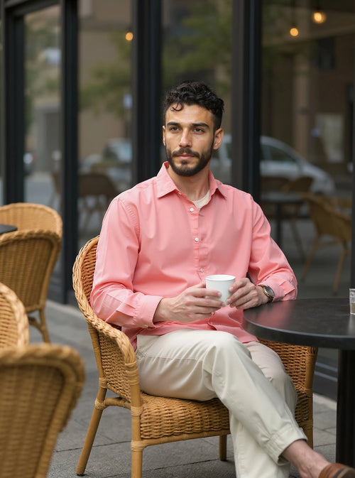 cove linen - salmon pink relaxed fit shirt