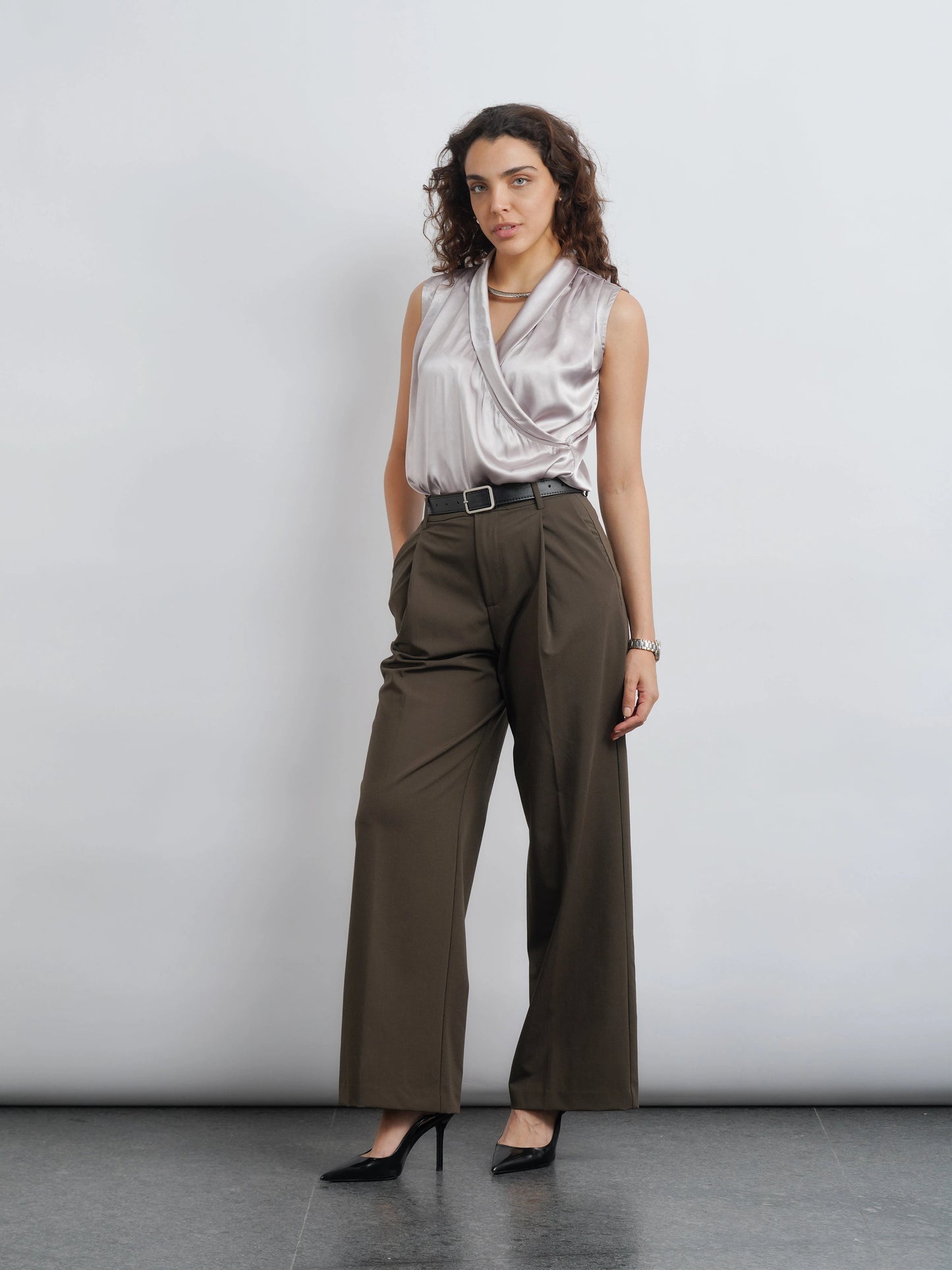 Lapel Satin Top - Silver Champagne