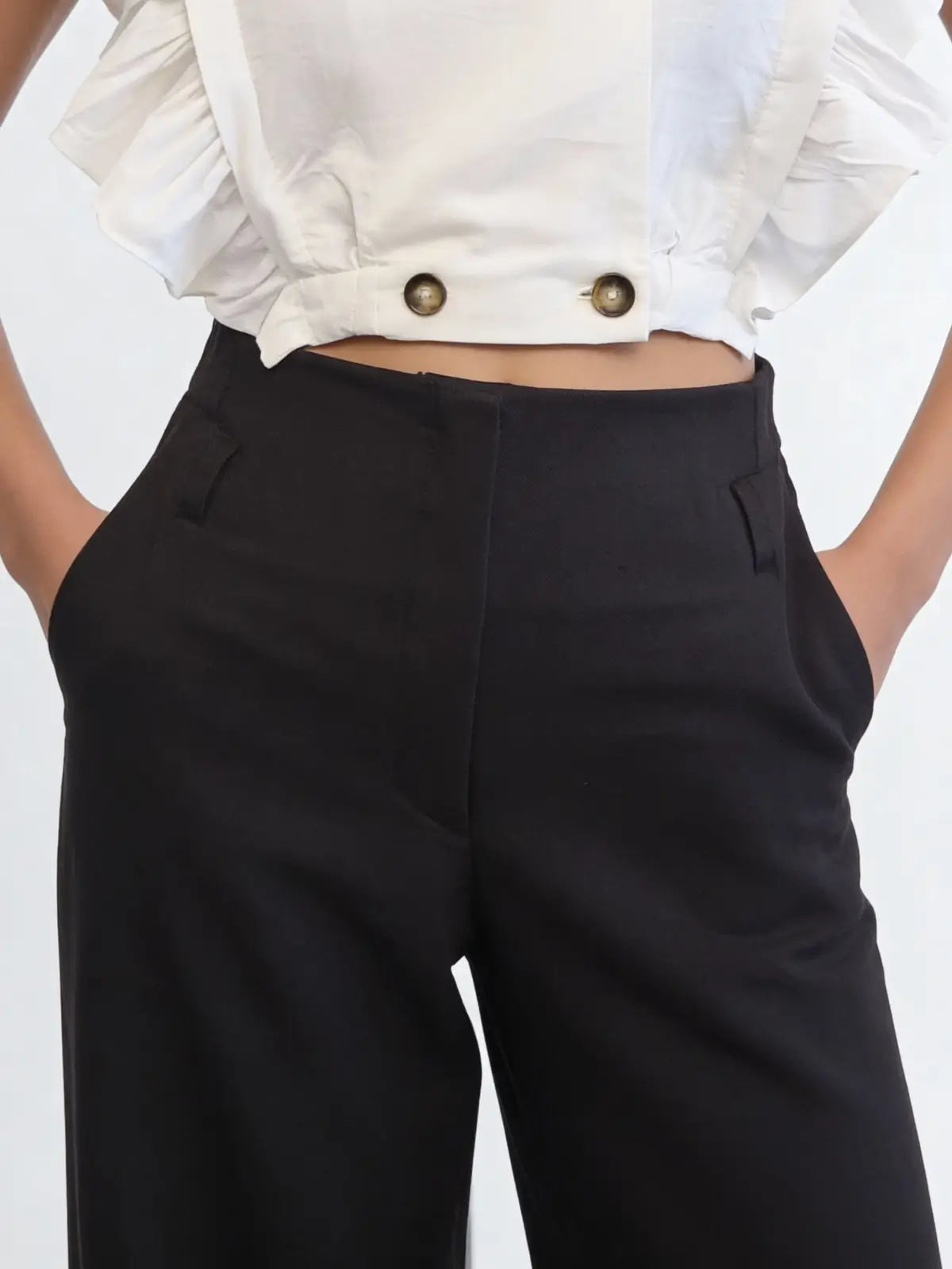 Hem Fold Pant in SoftSuit Fabric - Black