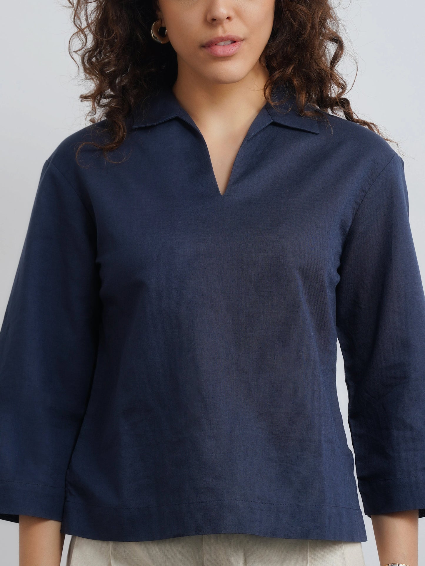 Linen Lux Top - Navy