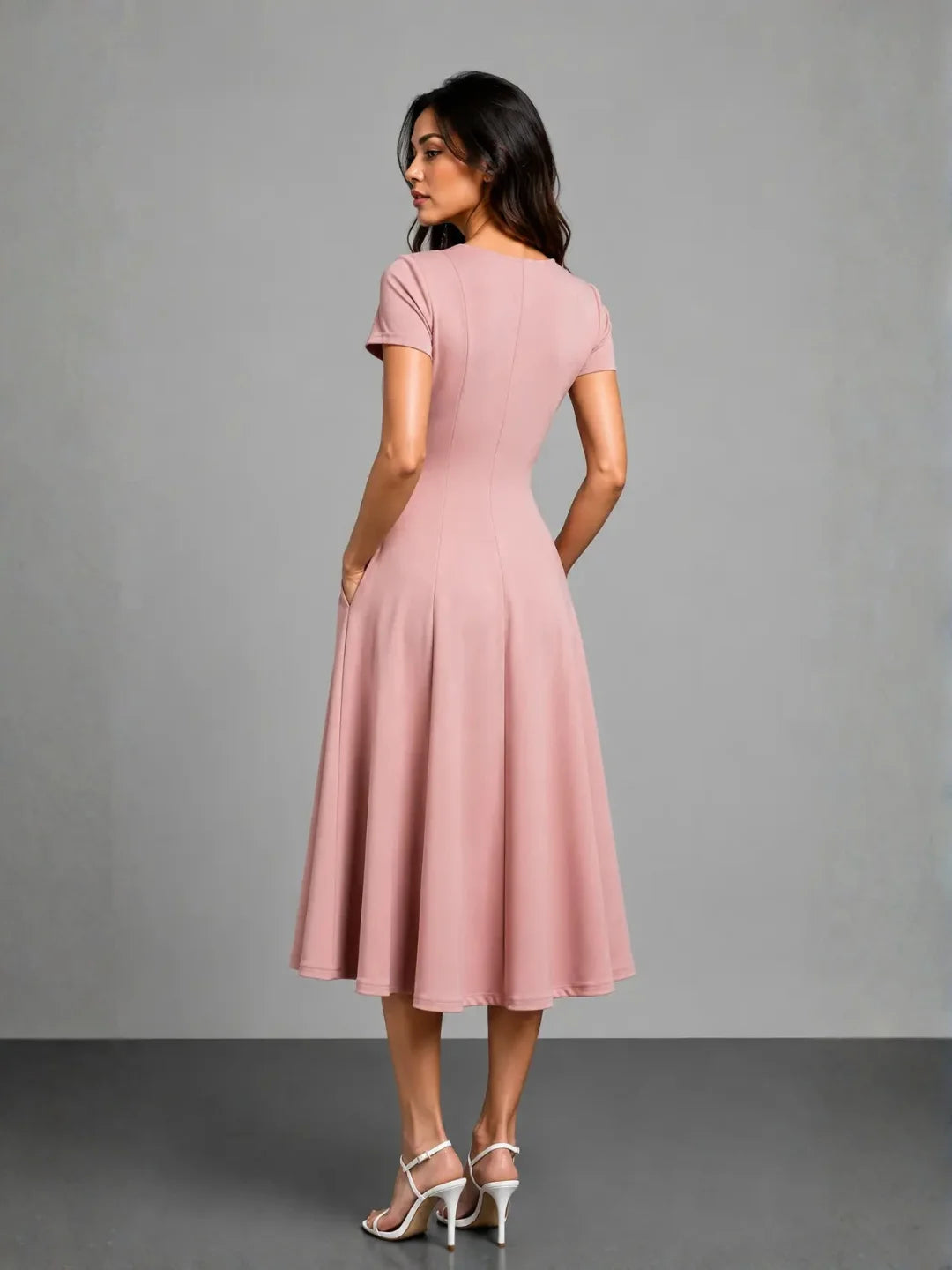 Midi dress in Dusty pink back view