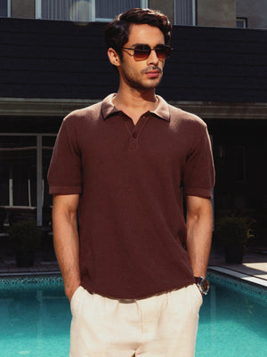 3D Knit Cotton Polo Regular Fit - Deep Mocha