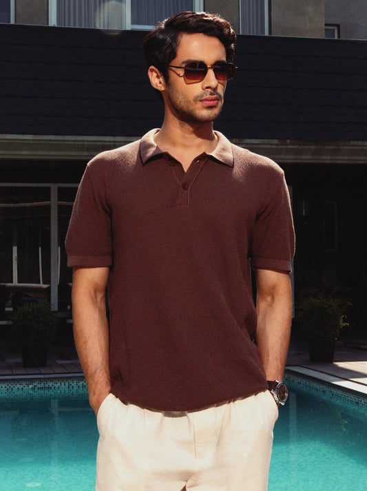 Courtside Cotton Polo Regular Fit -Deep Mocha