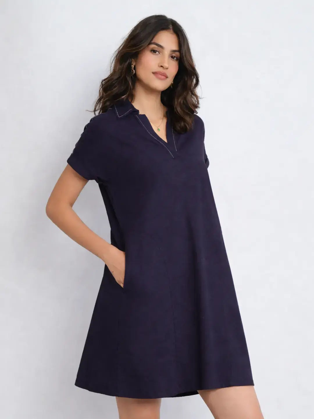 Madlyn AirLinen™ Shirt Dress for Women in Navy Blue