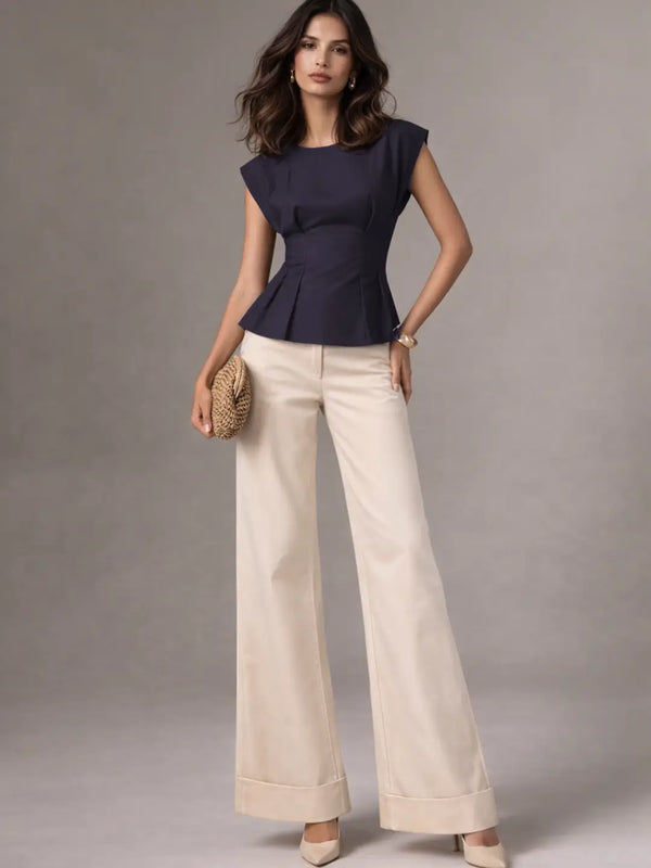 Pleated AirLinen™ Top - Navy