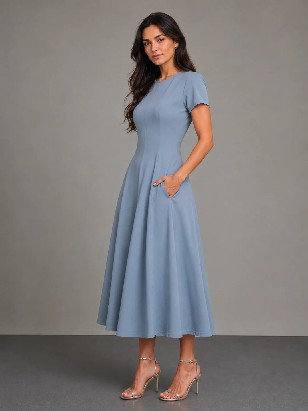 Essential Midi Dress in SoftSuit™ - Steel Blue