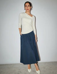 Pleated Skirt in SoftSuit™ Fabric - Navy