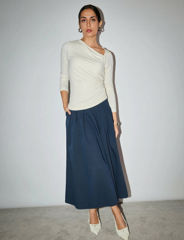 Pleated Skirt in SoftSuit™ Fabric - Navy
