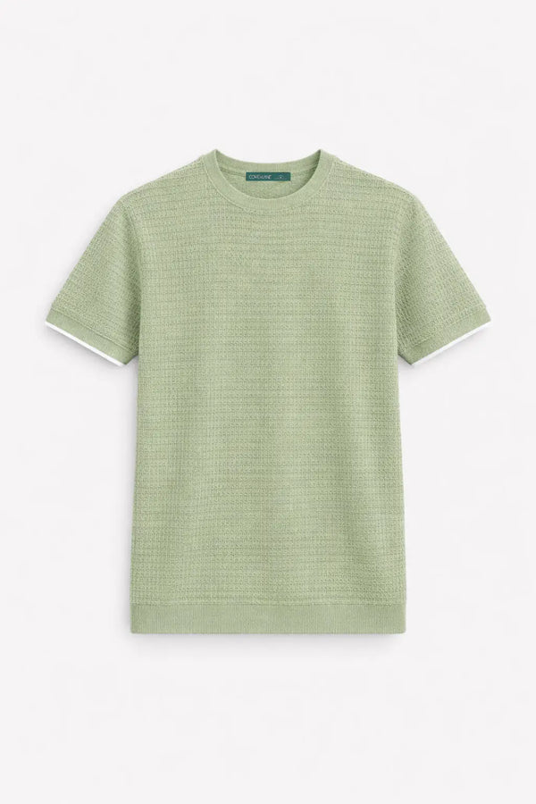 Textured Knit Oversized Tee - Pista Green
