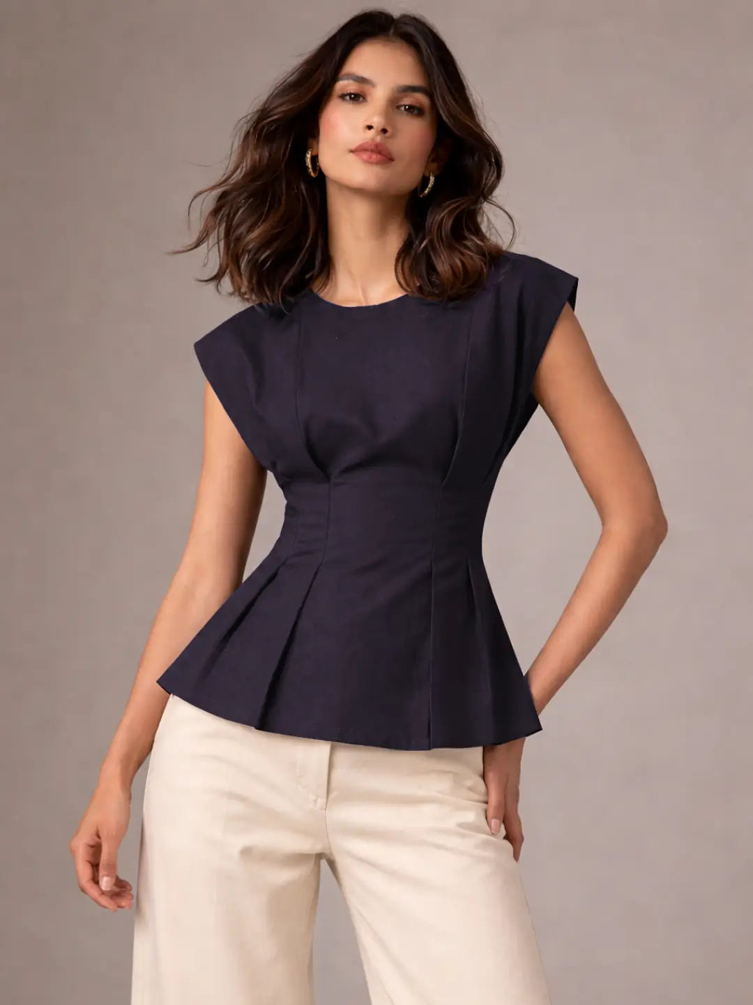 Pleated AirLinen™ Top - Navy