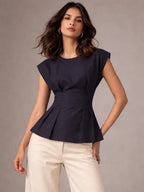 Pleated AirLinen™ Top - Navy