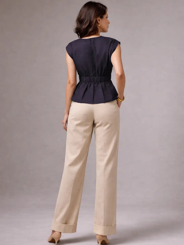 Pleated AirLinen™ Top - Navy