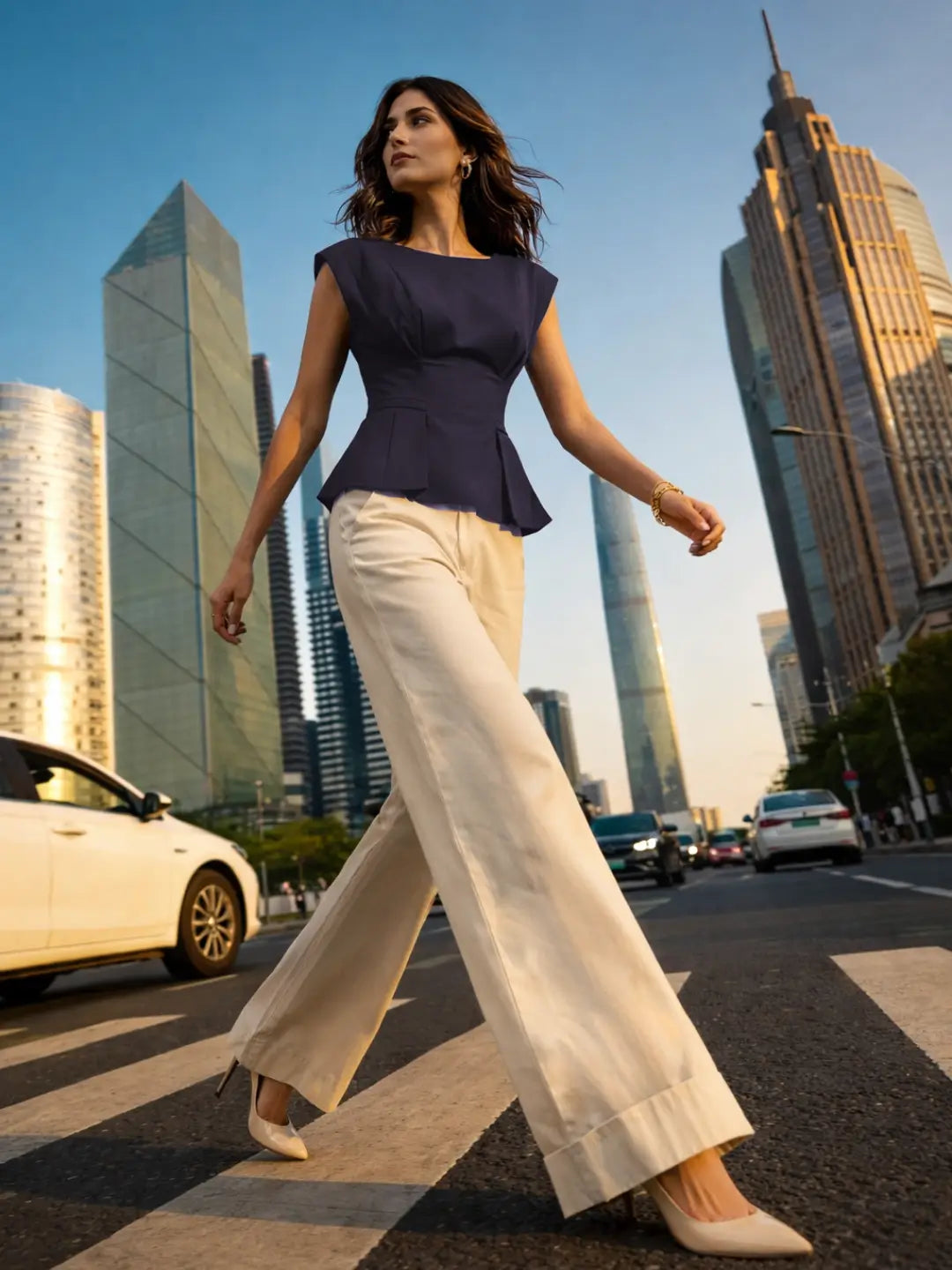 Pleated AirLinen™ Top - Navy