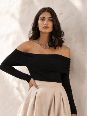 Off-Shoulder Knit Top - Black