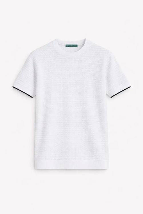 textured knit oversized tee - white