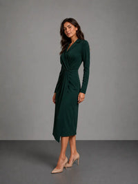long-sleeve midi dress in matcha green