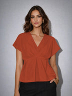 Pleated CrepeSway™ Top - Burnt Orange
