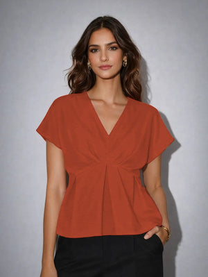 CrepeSway™ Pleated Top - Burnt Orange