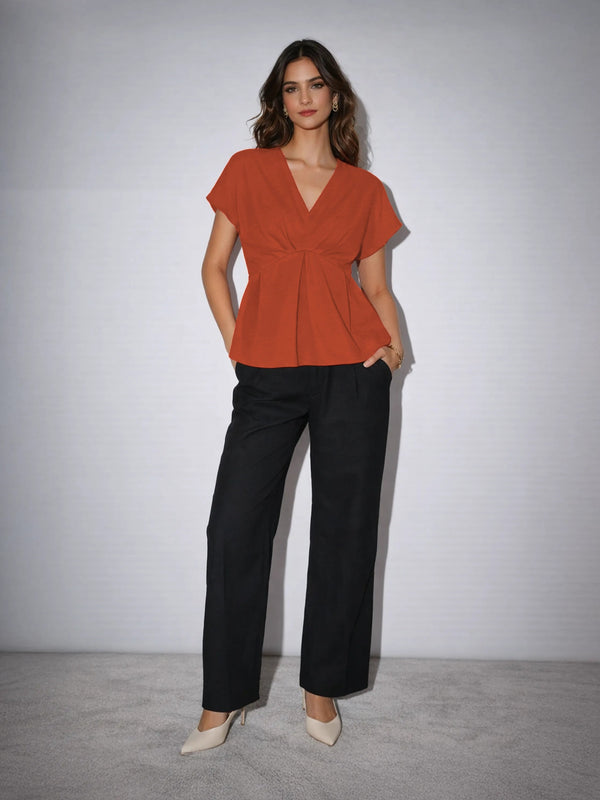 CrepeSway™ Pleated Top - Burnt Orange