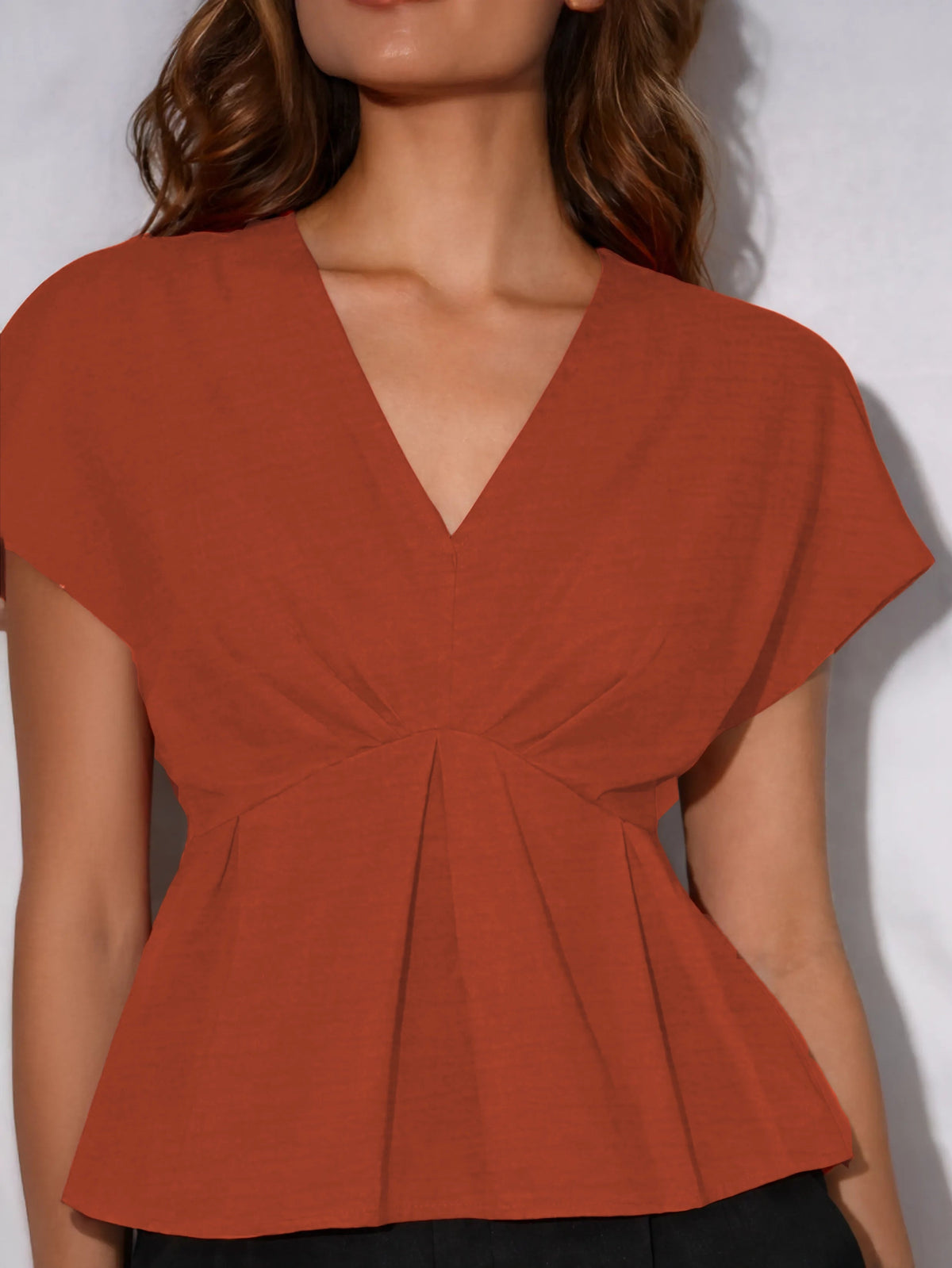 CrepeSway™ Pleated Top - Burnt Orange