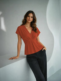CrepeSway™ Pleated Top - Burnt Orange