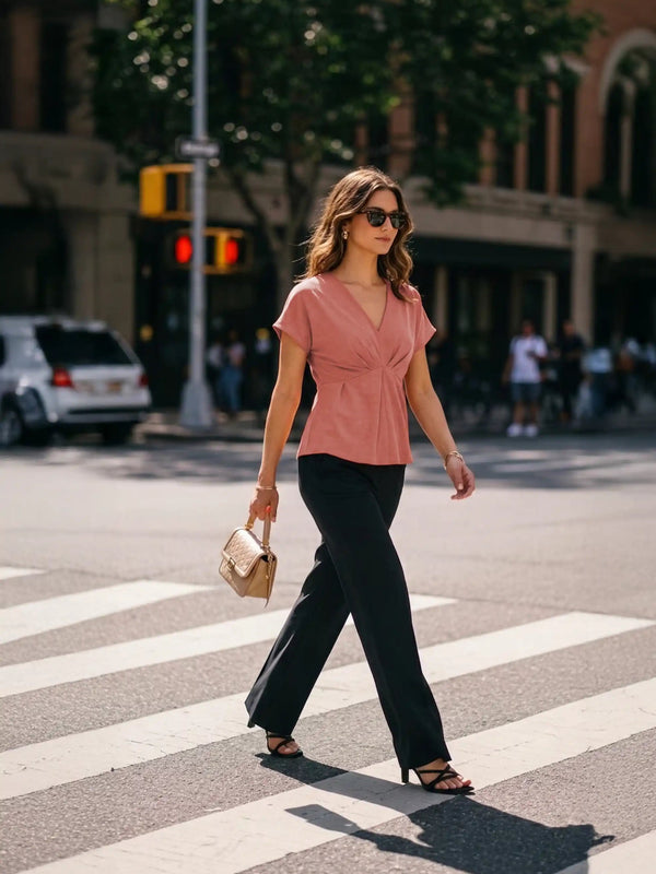 CrepeSway™ Pleated Top - Coral Pink